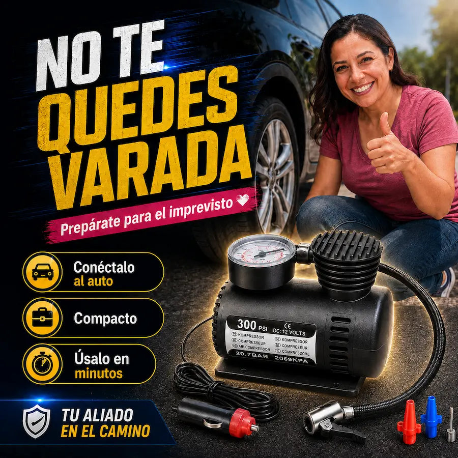 Mini Compresor de Aire Portátil 12V: maneja tranquila sin miedo a una llanta baja