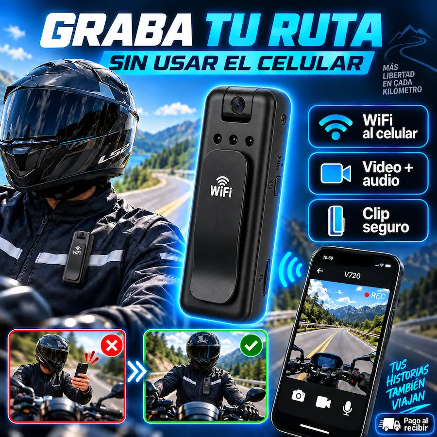 Mini Cámara WiFi Portátil | Registra tus trayectos con video y audio en HD 📹